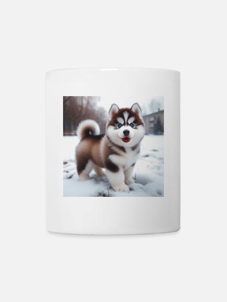 Chiot husky sibérien dans la neige - Mug blanc - blanc