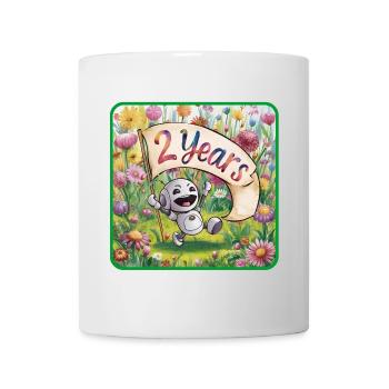2 Jahre 2. Geburtstag Roboter auf Blumenwiese - Tasse - Weiß - Vorne