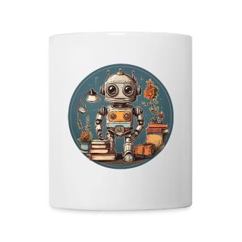 Petit robot drôle avec beaucoup de fournitures scolaires - Mug blanc - blanc - Devant