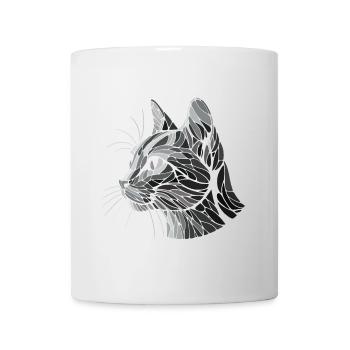 Black and white cat head, geometric art, polygons - Mug - white - Front