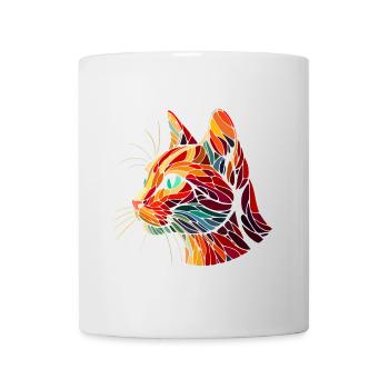 Red cat head geometric art polygons - Mug - white - Front