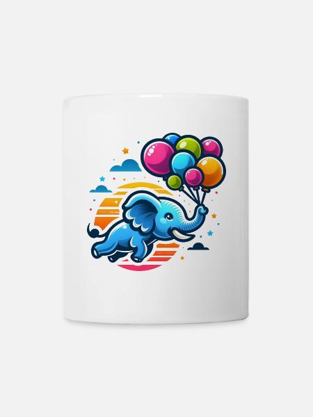 Flying elephant with colorful balloons - Mug - white