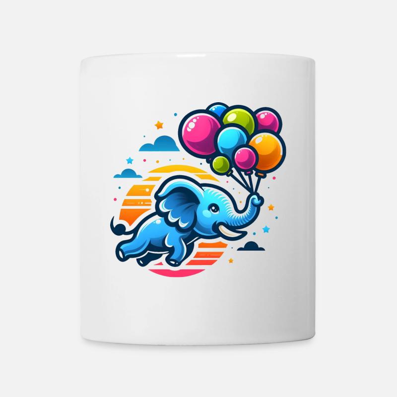 Flying elephant with colorful balloons - Mug - white