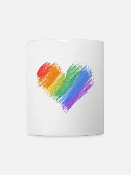 Regenbogenherz Pinselstrich - Tasse - Weiß