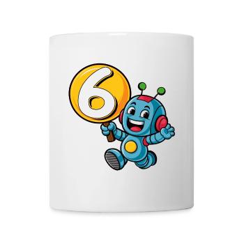 Endlich 6 Jahre sechs sechster Geburtstag Roboter - Tasse - Weiß - Vorne
