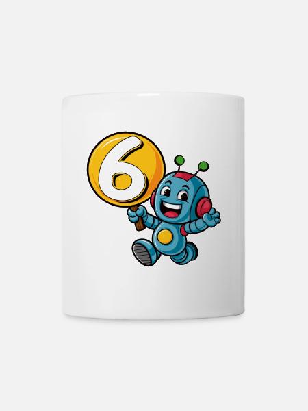 Endlich 6 Jahre sechs sechster Geburtstag Roboter - Tasse - Weiß