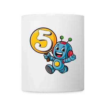 Enfin 5 ans cinq cinquième anniversaire Robot - Mug blanc - blanc - Devant
