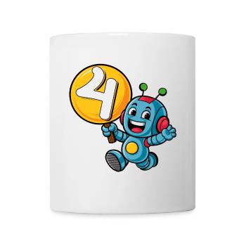 Endlich 4 Jahre vier vierter Geburtstag Roboter - Tasse - Weiß - Vorne