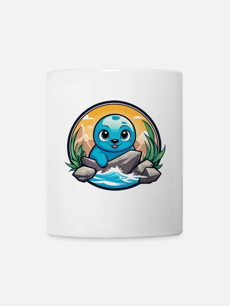 Kleine Robbe an Felsen - Tasse - Weiß