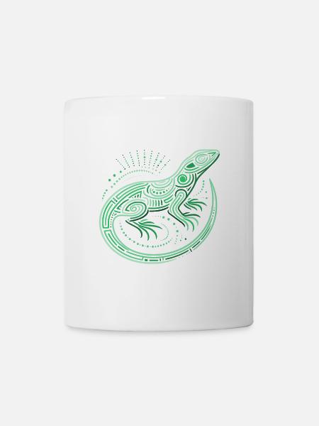 Eidechsen-Grüntöne, Aborigine-Motive, Tribal - Tasse - Weiß