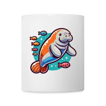 Seekuh mit vielen bunten Fischen - Tasse - Weiß - Vorne