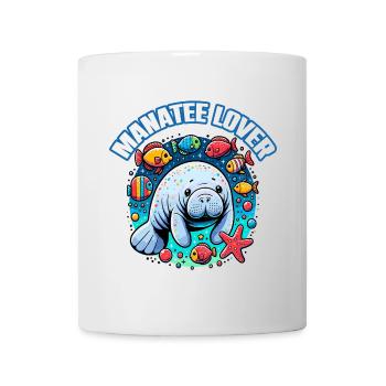 Manatee with lots of colorful fish and starfish - Mug - white - Front