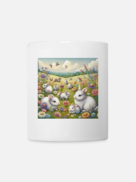 Kaninchen in einem Blumenfeld - Tasse - Weiß