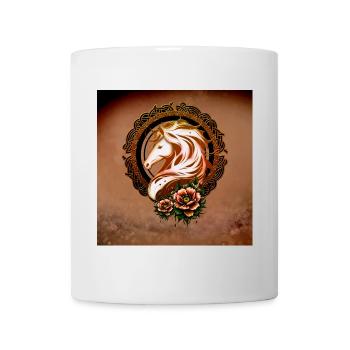 Der elegante Pferdekopf ist mit Blumen geschmückt. - Tasse - Weiß - Vorne