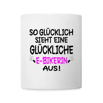 GLÜCKLICHE E-BIKE - FAHRRADFAHRERIN RAD - Tasse - Weiß - Vorne