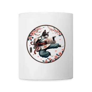 Chat avec kimono en position de combat de kung-fu - Mug blanc - blanc - Devant