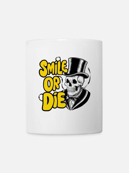 Gothic Skelett mit Hut und farbigem Text - Tasse - Weiß