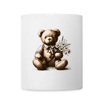 Teddy vintage avec des fleurs : une touche de nostalgie - Mug blanc - blanc - Devant
