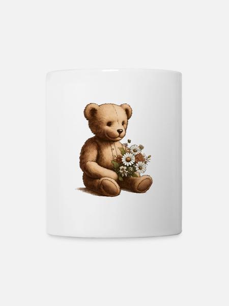 Vintage-Teddy mit Blumen: Ein Hauch von Nostalgie - Tasse - Weiß