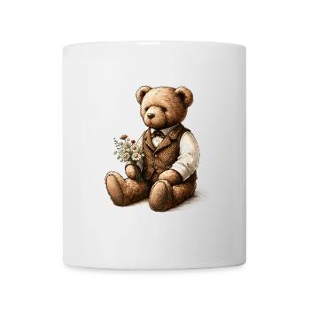 Teddy vintage avec des fleurs : une touche de nostalgie - Mug blanc - blanc - Devant