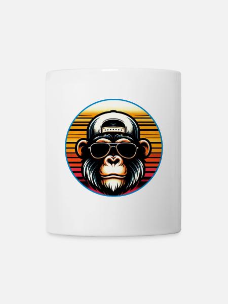 Cooler Schimpanse mit Sonnenbrille und Basecap - Tasse - Weiß