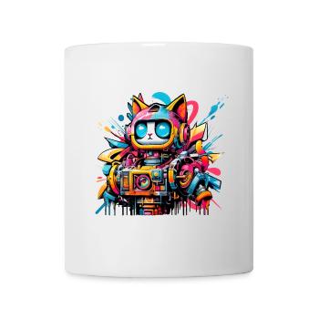 Katze gestaltet als Roboter im Comic Graffiti Stil - Tasse - Weiß - Vorne