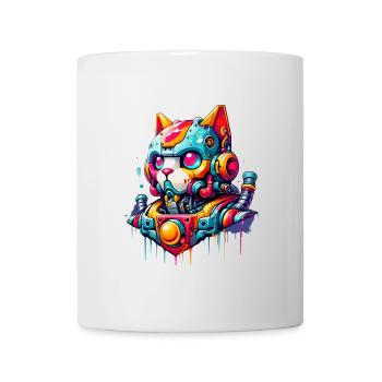 Chat conçu comme un robot dans le style graffiti de la bande dessinée - Mug blanc - blanc - Devant