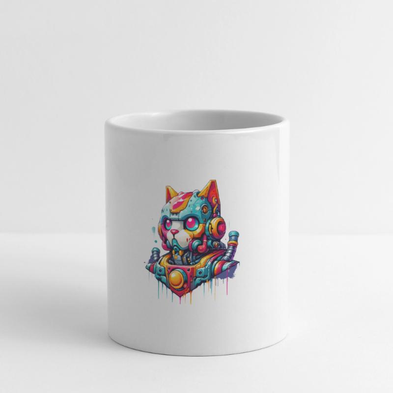 Chat conçu comme un robot dans le style graffiti de la bande dessinée Mug blanc