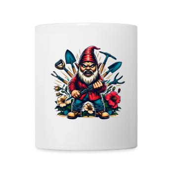 Nain de jardin coloré et sinistre avec des fleurs et des outils - Mug blanc - blanc - Devant
