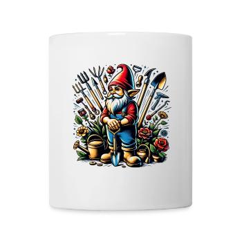 Nain de jardin coloré et vivant entouré d’outils - Mug blanc - blanc - Devant