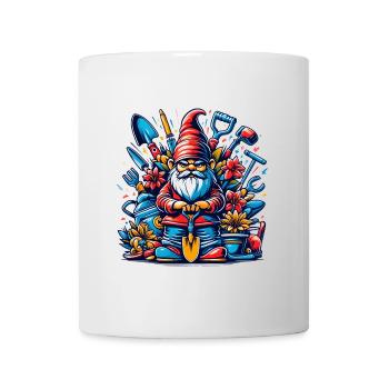Nain de jardin coloré et sinistre avec des fleurs et des outils - Mug blanc - blanc - Devant