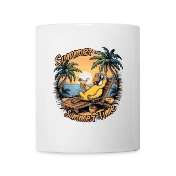 Perroquet d’été avec des lunettes de soleil sur la chaise de plage - Mug blanc - blanc - Devant