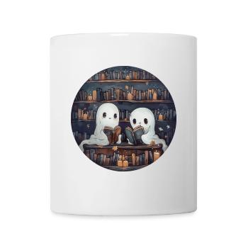 Ghosts, Reading, Book, Library, Halloween - Mug - white - Front