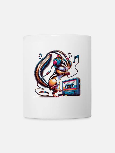 fröhliches Streifenhörnchen mit Kopfhörern - Tasse - Weiß
