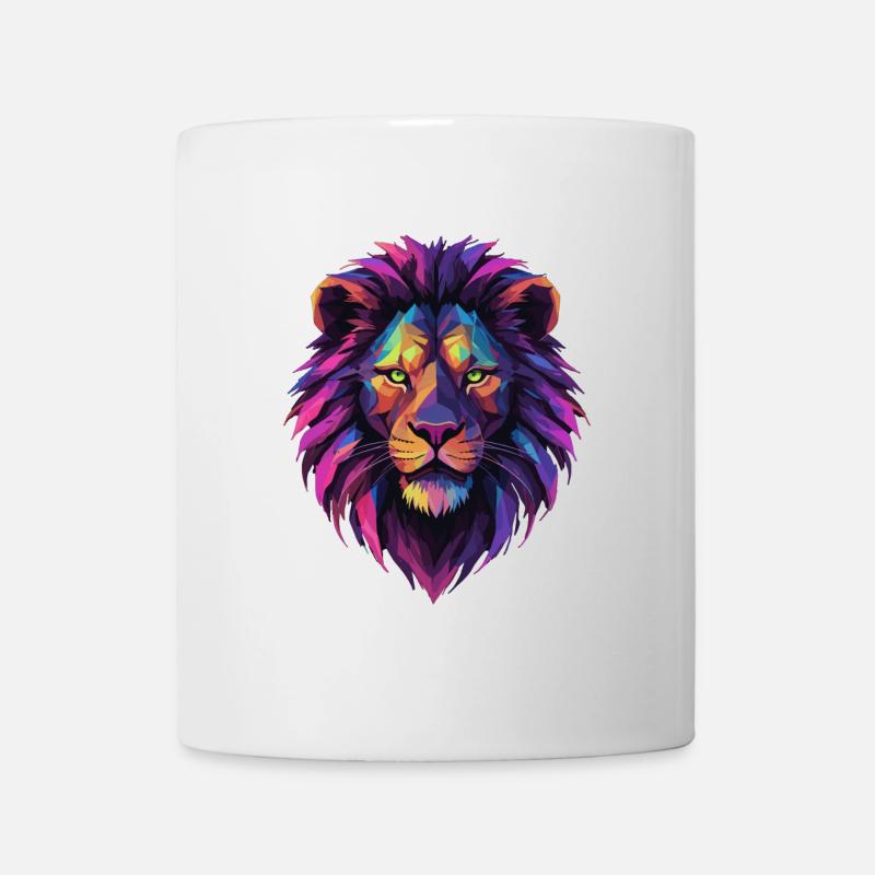 Löwe Löwenkopf geometrisch Geometrie bunt Geschenk - Tasse - Weiß