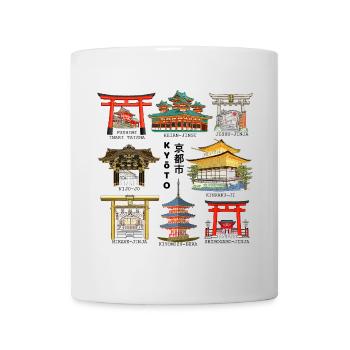 Kyoto au Japon, Sanctuaires, Temples, Dessin de château - Mug blanc - blanc - Devant