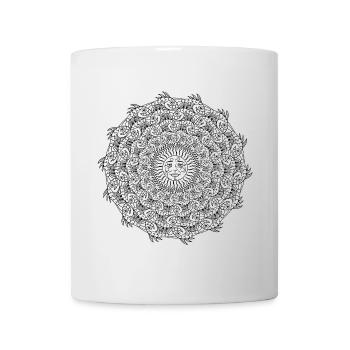 Banc de poissons en cercle et soleil noir et blanc - Mug blanc - blanc - Devant