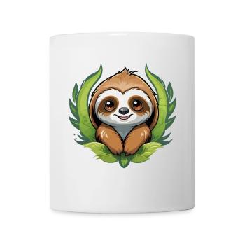 Cute sloth lying between green leaves - Mug - white - Front