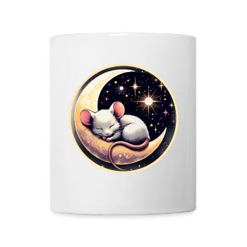 peacefully sleeping mouse, on a crescent moon - Mug - white - Front