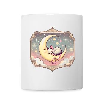 peacefully sleeping mouse, on a crescent moon - Mug - white - Front