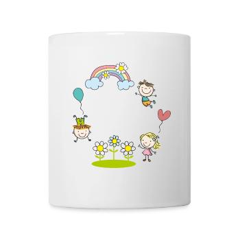 Fröhliche Kinder mit Regenbogen Blumen Luftballon  - Tasse - Weiß - Vorne