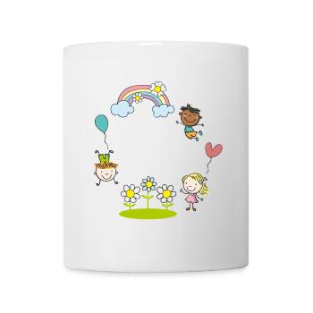 Kinder der Erde mit Regenbogen Blumen Luftballon - Tasse - Weiß - Vorne