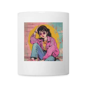 80s anime girl calming high quality fashion print - Mug - white - Front