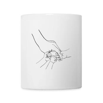 Papa-Kind, das Hände zusammenzieht, sammelte - Tasse - Weiß - Vorne