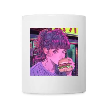 80er Jahre Anime Mädchen beruhigender hochwertiger Modedruck - Tasse - Weiß - Vorne
