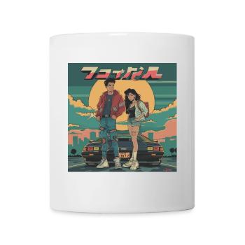 80er Jahre Anime Teens beruhigender hochwertiger Modedruck - Tasse - Weiß - Vorne