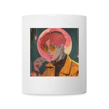 80er Jahre Anime Typ beruhigender hochwertiger Modedruck - Tasse - Weiß - Vorne