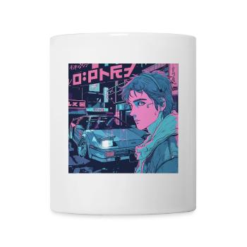 des années 80 anime fille calmant impression de mode de haute qualité - Mug blanc - blanc - Devant
