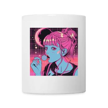 80er Jahre Anime Mädchen beruhigender hochwertiger Modedruck - Tasse - Weiß - Vorne
