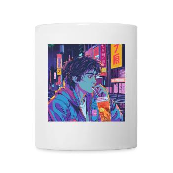 80er Jahre Anime Typ beruhigender hochwertiger Modedruck - Tasse - Weiß - Vorne